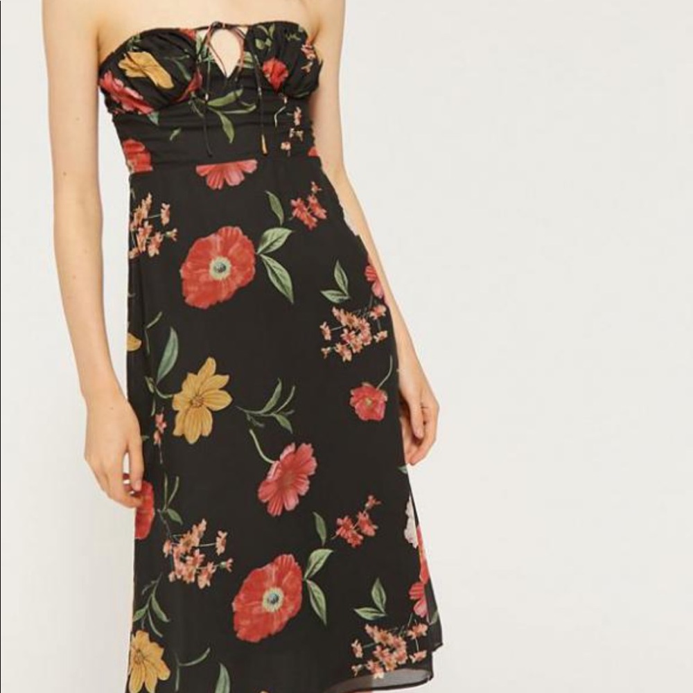 Urban Outfitters Black Floral Chiffon Midi Dress